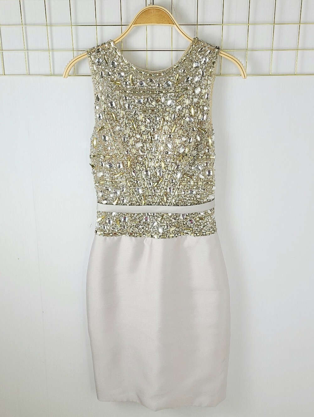 NWT Eleni Elias Embellished Silver Metallic Beaded Cocktail Dress